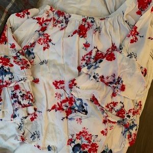 Ivory off the shoulder top with floral detail